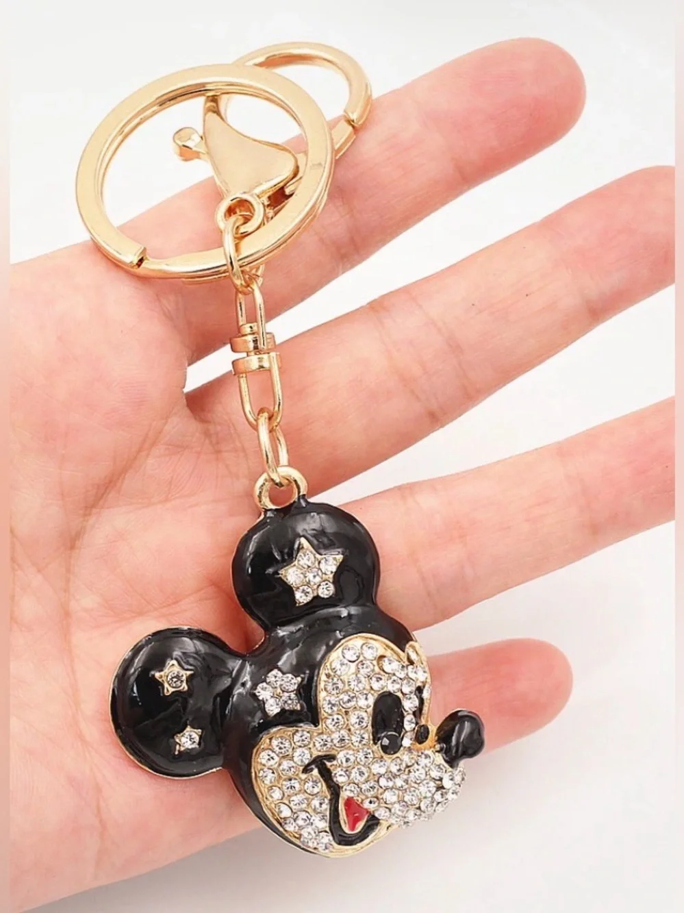 NEW Gold & Black Rhinestone Mickey Mouse Bag Charm Keychain